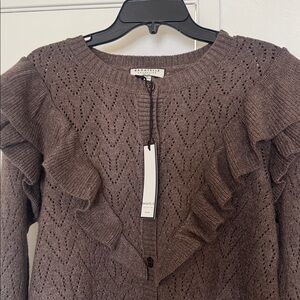 Bagatelle Brown Ruffled Cardigan
